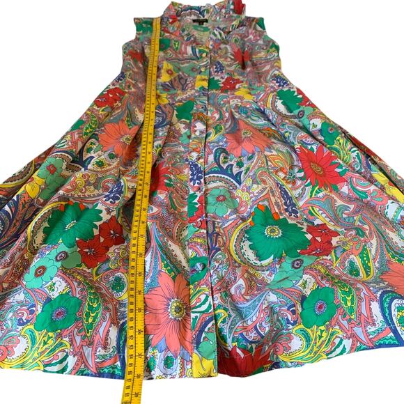 Talbots Flare Floral Paisley Print Button Down Vibrant Tie Waist Dress Pockets - Picture 10 of 10